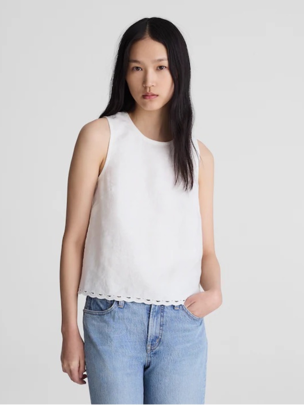 NWT Madewell Shell Top White 100% Linen Size M Flattering Versatile Lace Hem